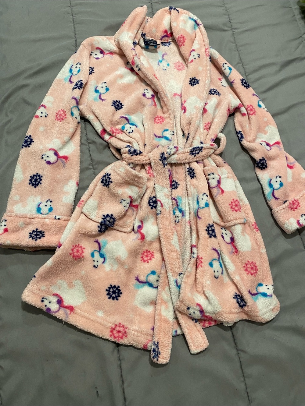 Faded Glory Pink Plush Polar Bear Print Kids Robe